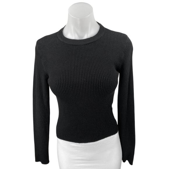 NA-KD Women's Black Rib Knit Long Sleeve Crew Neck Slim Fit Sweater Top Size S - Picture 1 of 4